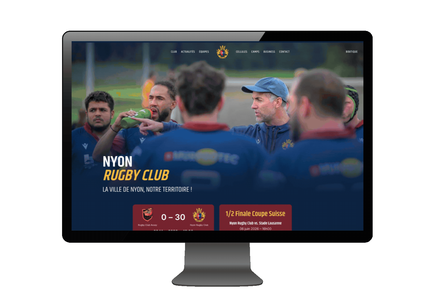 Aperçu animé du site web du Nyon Rugby Club, réalisé par Cakktus